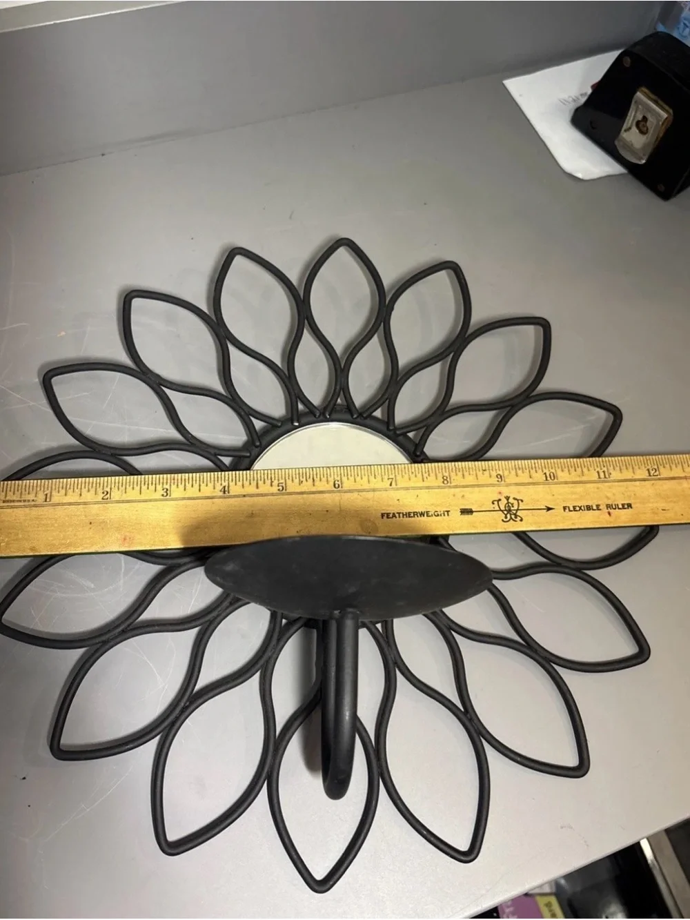 Black Sunflower Wire Wall Mirror with Candle Holder